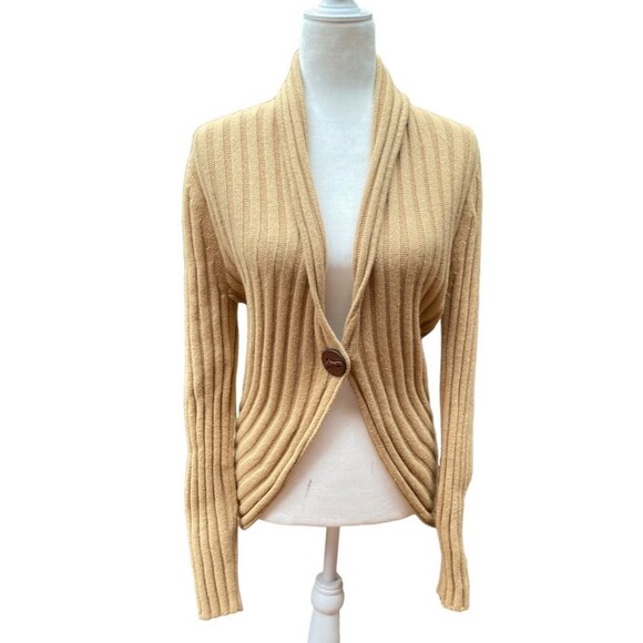 Jones New York Signature  Size Large L Wool Blend Beige Ribbed Knit Cardigan - Picture 1 of 11